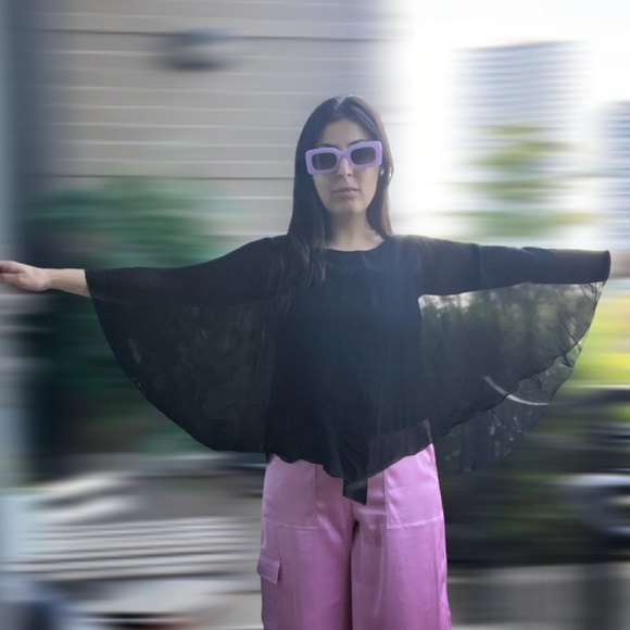 R.E.D. VALENTINO Black Chiffon Top - Picture 3 of 11